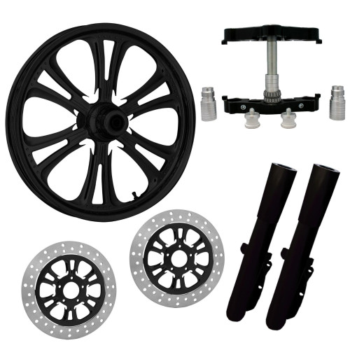 PartzBiz HD: 4419051-ยางล้อ Czar Black 23” Dual Rotors พร้อม Raked Triple Trees ส่วนล่างและตัวเลื่อน | CZAR-DUAL-BLK-KIT-PCKG