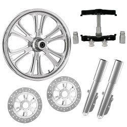 PartzBiz HD CZAR-DUAL-CHR-KIT-PCKG - Czar Chrome 23" Wheel Tire Dual Rotors w/ Raked Triple Trees Lowers & Sliders | CZAR-DUAL-CHR-KIT-PCKG