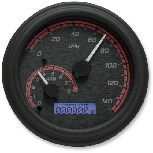 PartzBiz HD: 4419018-Dakota Digital Black/Red & Black MVX เกจอนาล็อก Speedo Tach Harley 96-03 | MVX-2002-KR-K