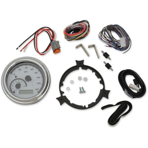 PartzBiz HD: 4418934-Dakota Digital สีขาว/สีเทา & Chrome MVX Analog Gauge Speedo Tach Harley 96-03 | MVX-2002-WG-C