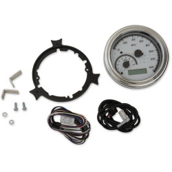 PartzBiz HD DS22120509 - Dakota Digital สีขาว/เทา & Chrome MVX FatBob Analog Digital 4 1/2 Gauge Harley | MVX-2004-WG-C