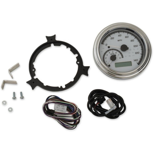 PartzBiz HD: 4418935-Dakota Digital สีขาว/เทา & Chrome MVX FatBob Analog Digital 4 1/2 Gauge Harley | MVX-2004-WG-C