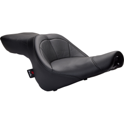 PartzBiz HD DS08020839 - Danny Grey Tourist 2-up Air Seat ไวนิลสีดำ Harley สำหรับ 06-10 FXST 07-17 FLSTF/B | FA-DGE-0317