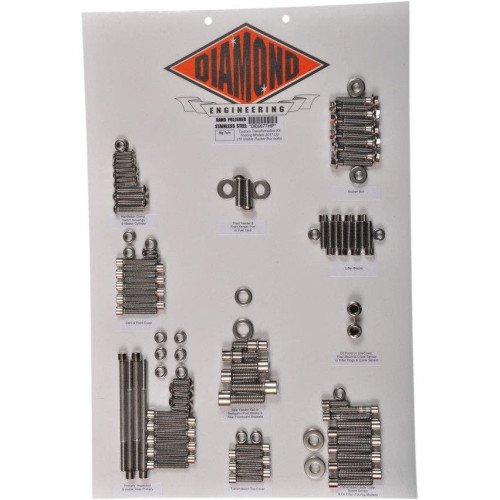 PartzBiz HD: 4418733-Diamond Engineering DE6077HP Stainless Steel Engine Bolt Kit Harley FLH/T M8 best new upgrade replacement touring bagger dresser transmission drivetrain hardware fasteners