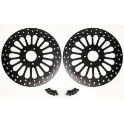 PartzBiz HD M-RT-2100Z x 2 \ EP-BLK-ROTOR-FT x2 a - DNA Black Super Spoke Dual Front 11.5 Disc Rotor Harley Touring FLH/T