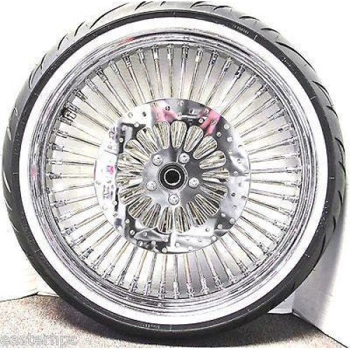 PartzBiz HD: 4418579-DNA Chrome Mammoth 21 ” 16 ” 52 ล้อ Fat Spoke แพ็คเกจยางผนังสีขาว Harley FLST 00-07