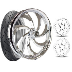 PartzBiz HD DNA_Storm_2Rotors_1Tire - DNA Chrome Storm 21" Front Wheel Tire Dual Rotors Package 09-21 Harley FLH PartzBiz HD DNA_Storm_2Rotors_1Tire - DNA Chrome Storm 21" Front Wheel Tire Dual Rotors Package 09-21 Harley FLH