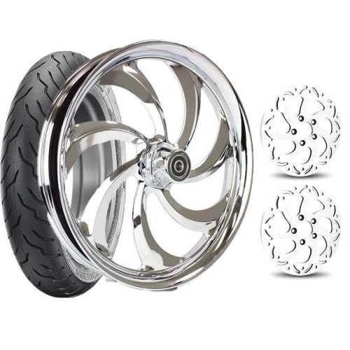 PartzBiz HD: 4418581-DNA Chrome Storm 21" Front Wheel Tire Dual Rotors Package 09-21 Harley FLH
