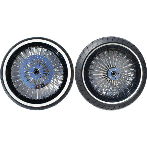 PartzBiz HD: 4418519-DNA Mammoth 52 Spoke Black Rim Hub Wheel Package Set ยาง Harley 09-22