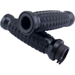 PartzBiz HD DS06302640 - Drag Black Grenade Aluminum Soft Rubber 1" Hand Grips Harley 82-20 Cable Throttle 0630-2640