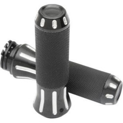 PartzBiz HD DS06301612 - Drag Specialties Rubber-Covered Black Clear Cut Grips Harley Throttle by Wire | 0630-1612