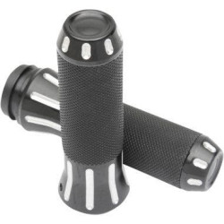 PartzBiz HD DS06301613 - Drag Specialties Rubber-Covered Black Clear Cut Grips for Harley Cable Throttle | 0630-1613
