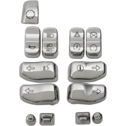 PartzBiz HD DS06100807 - Drag Chrome 12 Piece Handlebar Control Switch Cap Set W/ Triggers Harley 14-15 | Drag Specialties