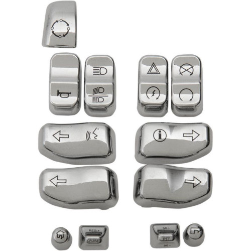 PartzBiz HD: 4418183-Drag Chrome 12 Piece Handlebar Control Switch Cap Set W/ Triggers Harley 14-15 | Drag Specialties