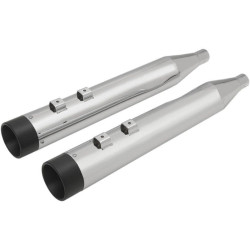 PartzBiz HD DS18011262 - Drag Chrome 4" w/ Black Billet Tip Slip On Exhaust Mufflers Harley FLH/T 95-16