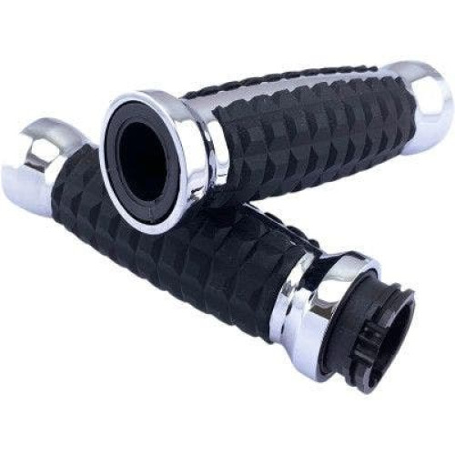 PartzBiz HD: 4418108-Drag Chrome Grenade Aluminum Soft Rubber 1" Hand Grips Harley 82-20 Cable Throttle 0630-2639