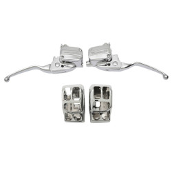 PartzBiz HD DS06101952 / DS06160231 - Drag Chrome Hand Control Kit w/ Switch Housings 17-18 Harley FLHT/X M8 0610-1952 / 0616-0231