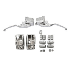 PartzBiz HD DS06101952 / DS06160231 / DS06100807 - Drag Chrome Hand Control Kit w/ Switch Housings & Caps 17-18 Harley FLHT/X M8 0610-1952 / 0616-0231 / 0610-0807