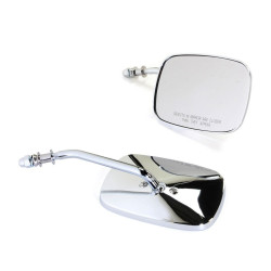 PartzBiz HD DS06400980 - Drag Chrome OEM Style Rectangle Short Stem Mirrors OEM Replacement for Harley PR | 0640-0980