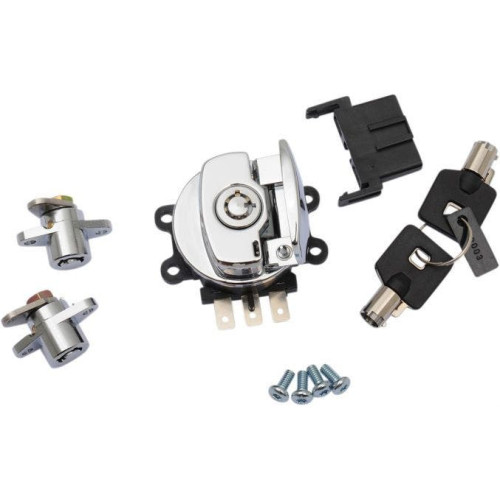 PartzBiz HD: 4418067-Drag Chrome Side Hinge Ignition Switch & Saddlebag Lock Kit 94-13 FLHR