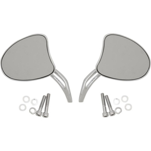 PartzBiz HD: 4418052-Drag Chrome Tapered Mirrors w/ Slotted Stems 4 3/4" Mirror Stem Harley / Metric | 0640-1097