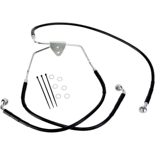 PartzBiz HD: 4417963-Drag Front Extended +2 Black Vinyl Brake Line for Harley 08-13 FLH/T Non ABS | 1741-2509