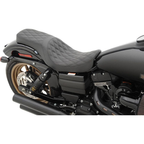 PartzBiz HD: 4417858-Drag Predator 2-up Double Diamond Stitched Seat for Harley Dyna FXD 06-17 | 0803-0541