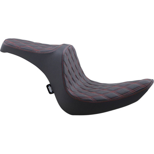 PartzBiz HD: 4417868-Drag Predator III 2-Up Double Diamond Vinyl Seat Red Stitch Harley Softail 06-17