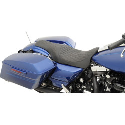 PartzBiz HD DS08011003 - Drag Specialties Black Diamond Stitch Caballero 2-up Seat for Halrey FLH/T 08-17 | 0801-1003