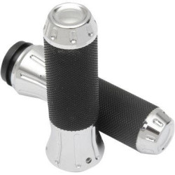 PartzBiz HD DS06301611 - Drag Specialties Rubber-Covered Chrome Hand Grips for Harley Cable Throttle | 0630-1611