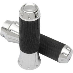 PartzBiz HD DS06301610 - Drag Specialties Rubber-Covered Chrome Hand Grips for Harley Throttle by Wire | 0630-1610