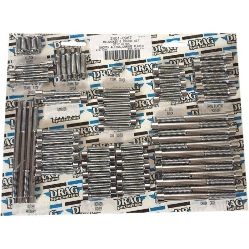 PartzBiz HD: 4417452-Drag Specialties Chrome Engine Bolt Replacement Kit Smooth Head 17-19 Harley Davidson Milwaukee Eight M8 M-Eight Touring Hardware Bolts Nuts Washers Engine transmission 