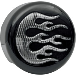 PartzBiz HD DS21070053 - Drag Specialties Chrome Horn Cover w/ Flame Insert for Harley V-Twin Models 2100-0053