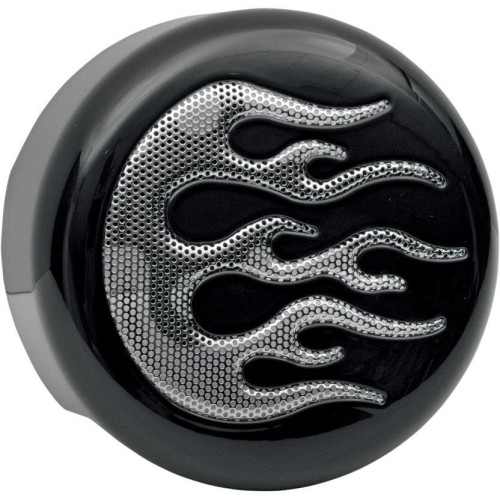 PartzBiz HD: 4417423-Drag Specialties Chrome Horn Cover w/ Flame Insert for Harley V-Twin Models 2100-0053