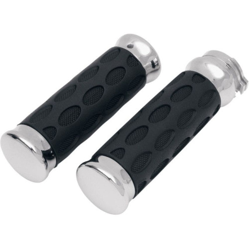 PartzBiz HD: 4417356-Drag Specialties Chrome Rubber Hand Grips for Harley Cable Throttle | 0630-0372
