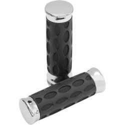 PartzBiz HD DS06300739 - Drag Specialties Chrome Rubber Hand Grips for Harley Throttle by Wire | 0630-0739