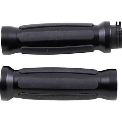 PartzBiz HD: 4417201-Drag Specialties Textured Black Rubber Grips Chrome Ends Harley Cable Throttle | DS-243105
