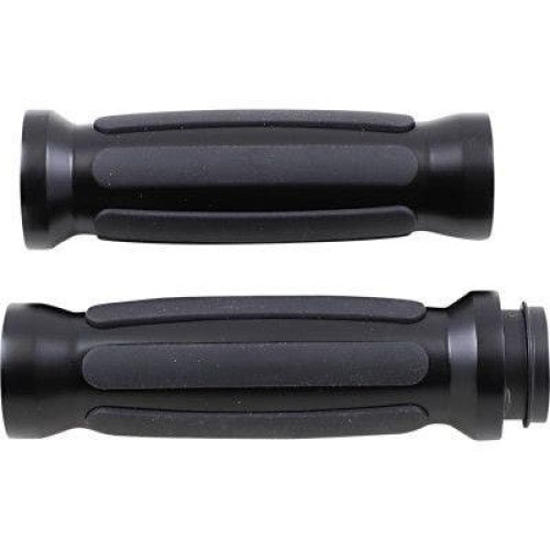 PartzBiz HD: 4417202-Drag Specialties Textured Black Rubber Grips Chrome Ends Harley Cable Throttle | DS-243105