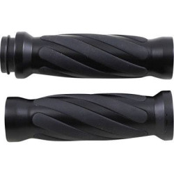 PartzBiz HD DS06302690 - Drag Specialties Textured Black Rubber Grips Chrome Ends Harley Cable Throttle | DS-243105