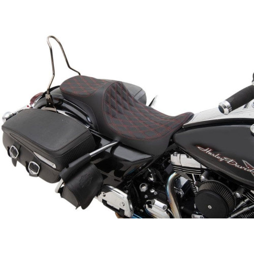 PartzBiz HD: 4417159-Drag Specialties Predator III 2-Up Seat Red Double Diamond Harley Touring 08-23
