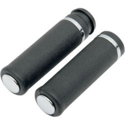 PartzBiz HD DSDS243112 - Drag Specialties Rubber Grips Chrome Rings and End Caps Harley Cable Throttle | DS243112