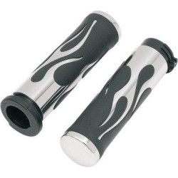 PartzBiz HD DS06300268 - Drag Specialties Rubber Grips With Chrome Flame Accents Harley Cable Throttle | 0630-0268