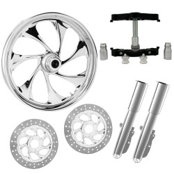 PartzBiz HD DRIFTER-DUAL-CHR-KIT-PCKG - Drifter Chrome 23" Wheel Tire Dual Rotors w/ Raked Triple Trees Lowers & Sliders | DRIFTER-DUAL-CHR-KIT-PCKG