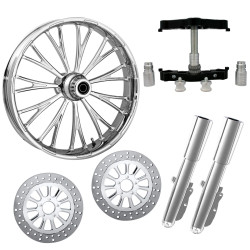 PartzBiz HD Dynasty Accent-DUAL-CHR-KIT-PCKG - Dynasty Accent Chrome 23" Wheel Tire Dual w/ Raked Triple Trees Lowers & Sliders | Dynasty Accent-DUAL-CHR-KIT-PCKG