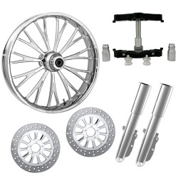 PartzBiz HD DYNASTY-DUAL-CHR-KIT-PCKG - Dynasty Chrome 23" Wheel Tire Dual Rotors w/ Raked Triple Trees Lowers & Sliders | DYNASTY-DUAL-CHR-KIT-PCKG