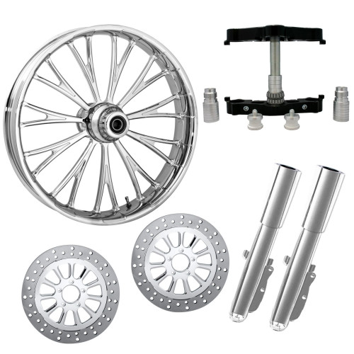 PartzBiz HD: 4416808-Dynasty Chrome 23” ยางล้อแบบ Dual Rotors พร้อม Raked Triple Trees ส่วนล่างและตัวเลื่อน | DYNASTY-DUAL-CHR-KIT-PCKG