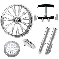 PartzBiz HD DYNASTY-SNGL-CHR-KIT-23PCKG - Dynasty Chrome 23" Wheel Tire Single Side w/ Raked Triple Trees Lowers & Sliders | DYNASTY-SNGL-CHR-KIT-23PCKG