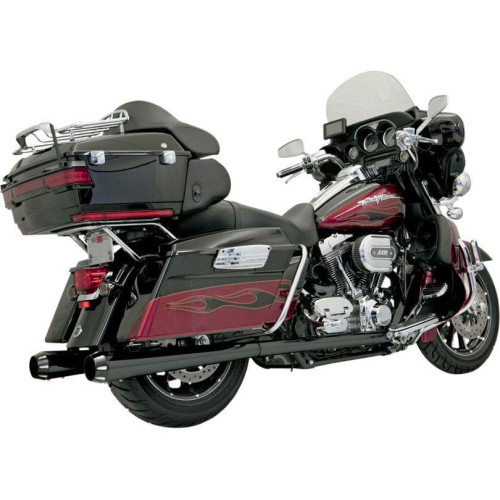 PartzBiz HD: 4416387-Bassani Black +P Bagger Stepped True Duals Power Curve Headers 4" Mufflers Blk | 1F46RB