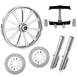 PartzBiz HD EXILE-DUAL-CHR-KIT-PCKG - Exile Chrome 23" Wheel Tire Dual Rotors w/ Raked Triple Trees Lowers & Sliders | EXILE-DUAL-CHR-KIT-PCKG