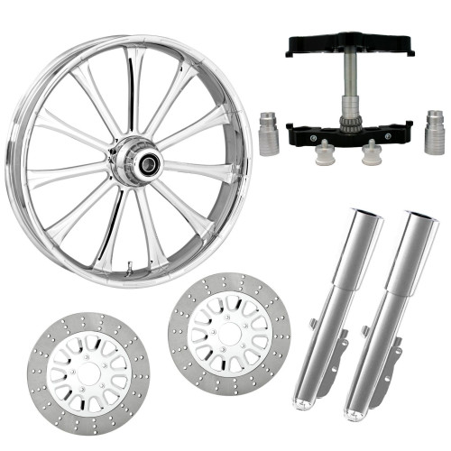 PartzBiz HD: 4416376-ยางล้อ Exile Chrome 23” Dual Rotors พร้อมท่อนล่างและตัวเลื่อน Raked Triple Trees | พลัดถิ่น-DUAL-CHR-KIT-PCKG